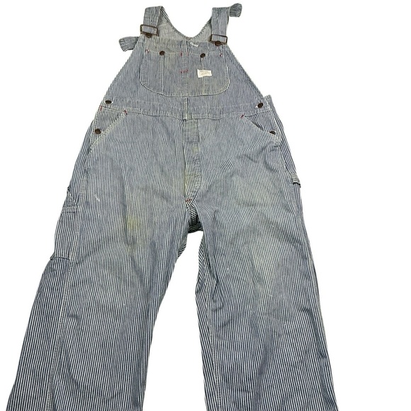 Vintage Big Mac 1960s/70s Square Bak Hickory stripe bib overalls waist 38  USA - Picture 3 of 7